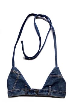 1o1 recycled levi's denim bra cup: medium-b/c waist: 32'' note: waist can be adjusted. send note of desired measurement with your order Vintage Denim Blue Top, Bralet Outfit, Fitted Blue Denim Top From Recycled Material, Medium Wash Recycled Denim Top, Diy Denim Top, Denim Boobtube Top, Denim Bra, Reworked Jacket, Denim Diy Clothes