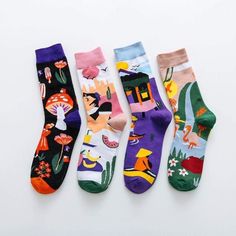 So Cute Cotton Socks Cheap Fun Multicolor Socks, Kawaii Wigs, Women Socks Fashion, Print Socks, Kawaii Accessories, Estilo Hip Hop, Spring Women, Colorful Socks