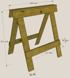 a wooden table with measurements for the top and bottom legs, including one leg missing