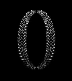 the letter o is made up of silver laurels on a black background with white lettering