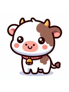 a cartoon cow with a bell around its neck