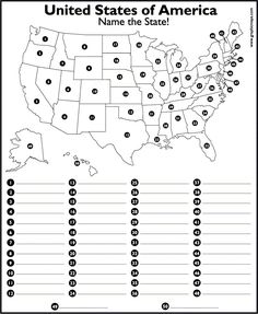 the united states of america map with names and numbers for each country in black and white