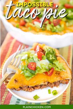 a close up of a slice of taco pie on a plate