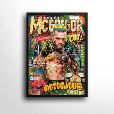 a man with tattoos on his arm and chest in front of a magazine cover that reads mcc