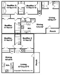 the floor plan for a two story house with three bedroom and an attached living area