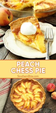 peach chess pie on a plate with a fork