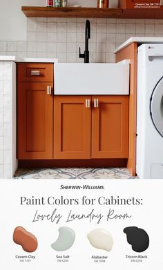 an advertisement for paint colors for cabinets in the kitchen with images of different colors and finishes