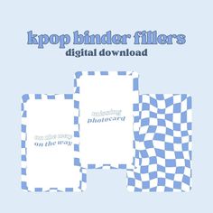 the front and back cover of kpop binder fillers, with blue checkered squares