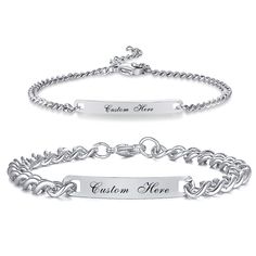 PRICES MAY VARY. 【Personalized and customizable】 Engrave your own message on these stunning Gamtic Stainless Steel Couple Bracelets, making them a unique and meaningful gift for your loved one. 【Dimension】Width:4mm/women,7mm/men; Length: women: 17cm-22cm/6.7"-8.7", men:22.5cm/8.85" 【Material】high-quality 316L stainless steel, hypo-allergenic, lead free, nickel free. Anti allergy and Eco-friendly material.It will not hurt your skin and is suitable for wear 【Durable and long-lasting】 Made with hig Matching Bracelets For Couples, Custom Engraved Bracelet, Bracelets Making, Promise Bracelet, Cuban Chain Bracelet, Matching Couple Bracelets, Couples Bracelets, Customised Bracelets, Wife Style