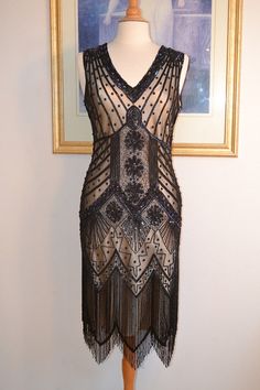 Gatsby Wedding Dress, 1920 Dress, Beaded Flapper Dress, Black Iridescent, 1920s Style, 1920s Fashion, Elegant Chic