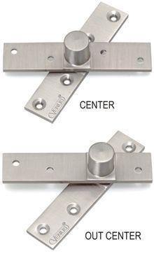 an image of two metal door handles with center and out center locks on each side