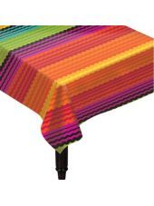 a multicolored rectangular tablecloth on a white background