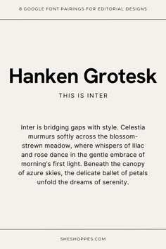 an advertisement with the words hank grotesk in black and white, on a white background