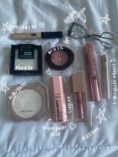 Simple Makeup Products Aesthetic, My Makeup Products, Used Makeup Aesthetic, Cheap Good Makeup, Simple Makeup Products Natural, Minimal Makeup Aesthetic, Cheap Makeup Routine, Natural Makeup Products Aesthetic, Cute Makeup Bag Aesthetic