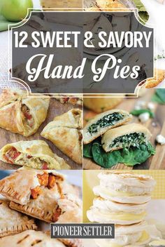 sweet and savory hand pies with text overlay that reads, 12 sweet and savory hand pies