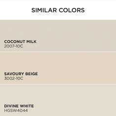 the different shades of paint that are available in similar colors, including coconut milk and ivory