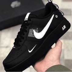 Step out in style with the All Black White Font Custom Nike Air Force 1. These sleek and unique shoes feature a custom design with an all black upper and crisp white font. Elevate your shoe game with these one-of-a-kind kicks. Exactly as shown in the pictures. 📷 Brand New & Authentic. 💯 Hand Painted with attention to detail. 👨‍🎨 Waterproof and Flexible. ❤️ Unisex model. Please refer to the Size Chart. 👟👫 Free Worldwide Shipping. ✈️🌍 Tenis Air Force, Nike Air Shoes, Cute Nike Shoes