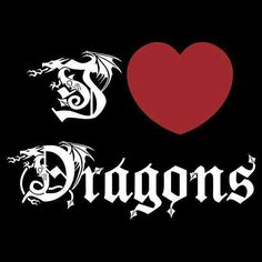 i love dragon's sticker is shown on a black background with red heart