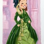 a drawing of a woman in a green dress