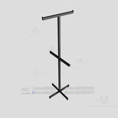 a black metal stand with two crossed bars on the bottom and one standing up against it