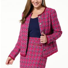 G by Giuliana Black Label Timeless Tweed Jacket  Style that stays timeless. This fully-lined tweed jacket from Giuliana goes from office to off-hours with fashionable ease. Tweed Jacket Style, Modern Chic Fashion, Fringe Fashion, Classic Jacket, Crop Jacket, Tweed Jacket, Black Label, Colorful Fashion, Jacket Style