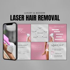 100 Instagram Templates to Showcase Your Product and Engage with Your Audience Sleek, Laser hair removal templates that will help make your brand more concise and recognizable. This set is ideal for Beauty Salon and any product related business.  Promote your business and drive traffic to your profile! 🌟 WHAT'S INSIDE? ⋆ 50 instagram post templates (1080 x 1080 px) ⋆ 50 matching stories templates (1920 x 1080 px) (You'll get a PDF file with the direct links to the templates) DISCLAIMER : matchi Laser Hair Removal Marketing, Laser Depilation, Ipl Laser, Ipl Hair Removal, Laser Hair, Laser Hair Removal, Promote Your Business, Story Template, Instagram Post Template