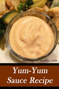 an image of yum - yum sauce recipe with broccoli and zucchini