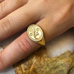 Inspired by a Renaissance Memento Mori ring circa 1600, our Memento Mori Signet Ring is an embossed skull with two enter twined posies and two M initials for Memento Mori. We love how this looks so modern and yet it's fit for a Queen and her court. Brass plated in a matte goldtone. Keep dry for best care. All orders over $50 ship for free within the USA. All orders usually ship within 24 hours from the USA. Ancient Gold Engraved Signet Ring, Memento Mori Earrings, Memento Mori Signet Ring, Momento Mori Jewelry, Signet Ring Skull, Memento Mori Ring, Memento Mori Jewelry, Gold Signet Ring, Sterling Jewelry