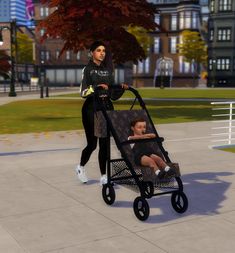 a woman pushing a baby in a stroller