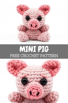 a small crocheted pig sitting on top of a white background with the words mini pig