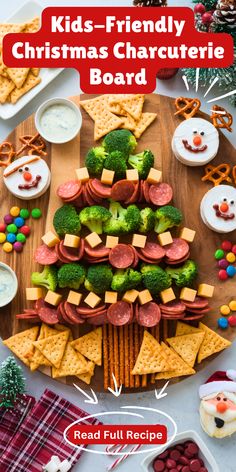 a christmas tree made out of crackers and broccoli on a platter