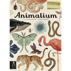 the front cover of an illustrated book with various animals and insects on it's pages