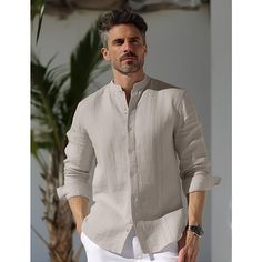 Season:Spring   Fall; Fabric:100% Linen; Sleeve Length:Long Sleeve; Look After Me:Wet and Dry Cleaning,Washable; Gender:Men's; Style:Comfort,Casual,Basic; Tops Type:Beach Shirt,Button Up Shirt,Linen Shirt,Shirt; Occasion:Outdoor,Daily,Vacation; Pattern:Plain; Neckline:Stand Collar; Listing Date:02/23/2024; Bust:; Length:; Shoulder Width:; Sleeve: Collar Shirts Outfits Men, Gents Shirts Design Casual, Mens Casual Shirt Outfits, Shirt Models For Men, Shirts For Men Designer Casual, Green Shirt Outfit Men, Linen Clothes Men, Gents Shirt Design, Plain Shirts For Men