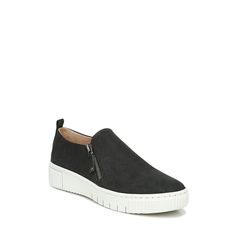 Blend your casual vibe with sporty flair with these women's Soul Naturalizer black sneakers. Crafted with synthetic fabric upper produced from sustainable materials, these sneakers come with round toe, lateral side zip closure, soft foam lining, antimicrobial sock lining, memory foam with arch support, rear pull-tab, and flexible traction outsole. | Soul Naturalizer Women's Turner Slip-On in Black Size 10 Medium Black Slip On Sneakers, Black Slip On, Shoe Company, Black Sneakers, Kids Boots, Sporty Style, Shoe Care, Sneaker Shopping, Fashion Sneakers