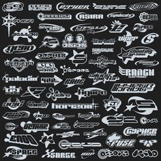 an image of many different logos on a black background with white lettering in the middle