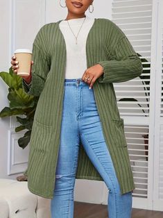 Size Long - Temu Pocket Cardigan, Open Front Cardigan, Front Open, Size Clothing, Plus Size Outfits, Plus Size, Home Jewelry, Long Sleeve, Beauty