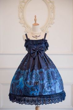 Gaun Abad Pertengahan, Cute Blue Dresses, November Rain, Cat Dress, Lolita Outfits, Blue Cat, Fancy Outfits, Harajuku Fashion, Cosplay Outfits