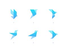 six blue origami birds are shown in the same pattern, each with different numbers