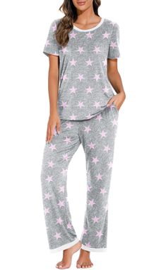 PRICES MAY VARY. 【Material】：95% Rayon + 5% Spandex, soft and lightweight to wear. 【Features】: The super soft pajamas set for women is classy, comfortable, and durable. Comfort and style come together perfectly with this pjs that has contrast color trimmed at the neck, pants hem. And the pant is designed with an elastic waistband and and side pockets. It's so suitable for you, provide you the max freedom and relaxing. 【Feelings】: Our pajama sets are very classic and the fit is perfectly relaxed a Comfortable Sleepwear Long Pants For Sleepover, Comfortable Long Pants Sleepwear For Pajama Party, Casual Super Soft Sleepwear For Bedtime, Super Soft Comfortable Sleepwear For Pajama Party, Super Soft Cotton Sleepwear For Loungewear, Comfortable Super Soft Sleepwear For Pajama Party, Super Soft Casual Sleepwear For Sleepovers, Super Soft Relaxed Fit Sleepwear For Lounging, Super Soft Comfortable Sleepwear For Bedtime