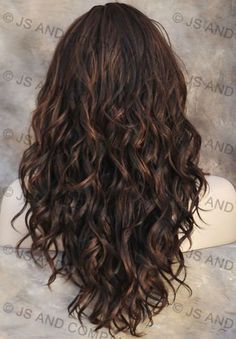 Layered Brown Wavy Hair, V Haircut For Medium Hair Curls, Layers In Wavy Curly Hair, Layered Hair With Wavy Hair, Long Brown Hair With Layers Curly, Curly Hair Permanent, Long Brown Curly Hair With Layers, Long Brown Permed Hair, Long Hair With Layers Curly Waves