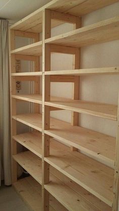 the shelves are made out of wood and have no doors