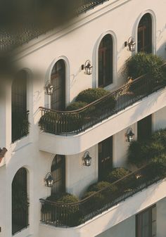 an apartment building with balconies and plants on the balconies