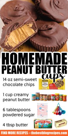 the recipe for homemade peanut butter cups is shown in this advertise with text