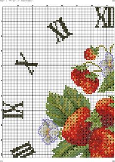 a cross stitch pattern with strawberries and flowers