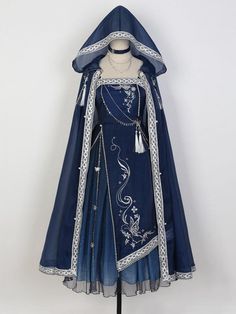 Dreamy Starry Night Dark Blue Butterfly Embroidery Long Dress + Cloak Set with Chains Cape Set, Dress Cape, Mode Tips, Chique Outfits, Fantasy Dresses, Fantasy Gowns, Fairytale Dress, Fantasy Dress, Cape Dress