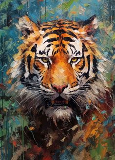 an oil painting of a tiger's face