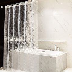 This extra long clear shower curtain is foldable, easy to store and saving space. Full coverage shower liner measures 72 x 78inch / 182 x 200cm (W x H).Proper thickness, drape well and keep in place. (Pay Attention: It's NOT weighted bottom). Semi-transparent design of bathroom shower liner, keep brightness and no sense of pressure. The 3D pattern coordinates with any decorative clear shower curtain, or even you can hanging it directly. Toledo Bath & Kitchen | Toledo Bath & Kitchen Vinyl Shower Square Bathroom, Kitchen Vinyl, Shower Curtain Liner, Bathroom Curtain, Cube Design, Shower Liner, Transparent Design, Bathroom Shower Curtains, Bath Design