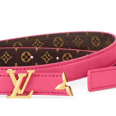 LOUIS VUITTON® - Pretty Lv 20mm Reversible Belt - Rose Poudre Louis Vuitton Belt, Reversible Belt, Louis Vuitton Official, Monogram Canvas, Gold Tone Metal, Pretty Things, Louis Vuitton, Monogram, Quick Saves