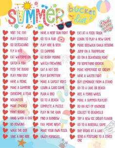 the summer bucket list with hearts and sunglasses