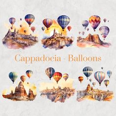 the cappadocia balloons are painted in watercolor